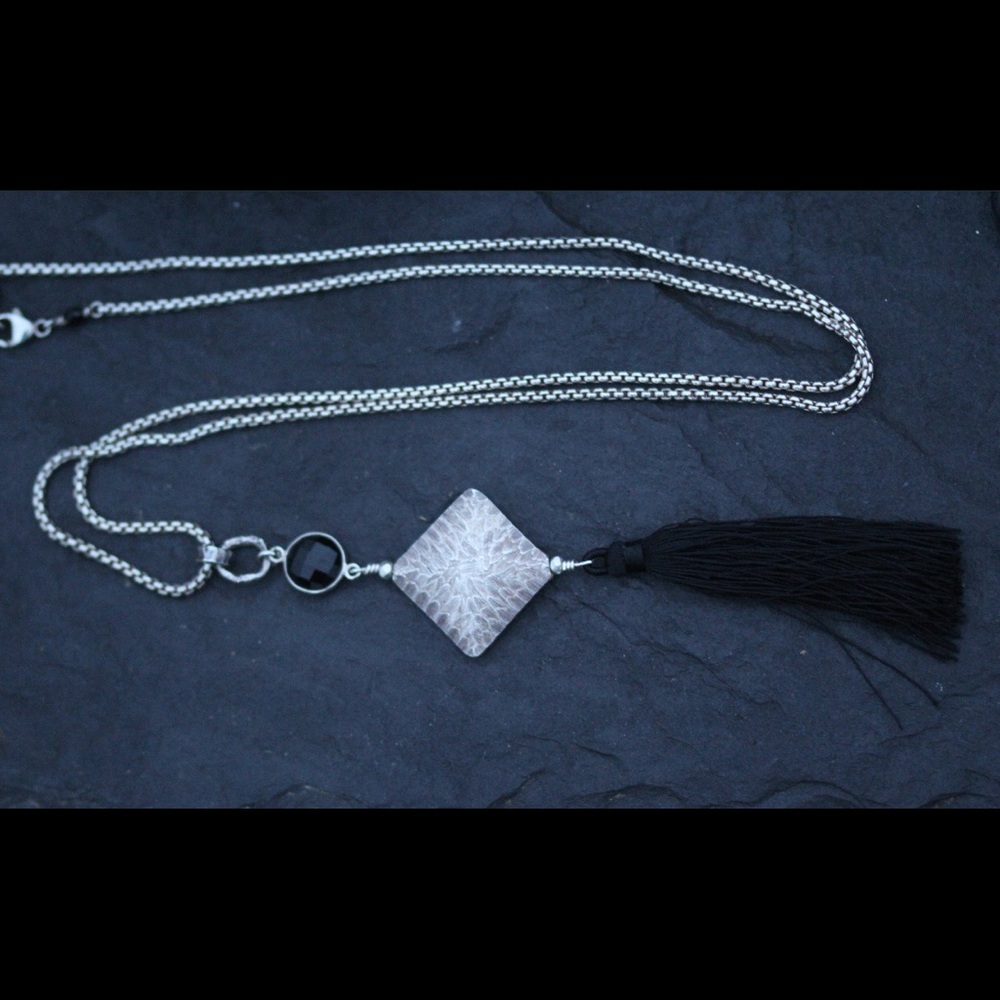 Sterling Silver-Onyx Tassel Necklace